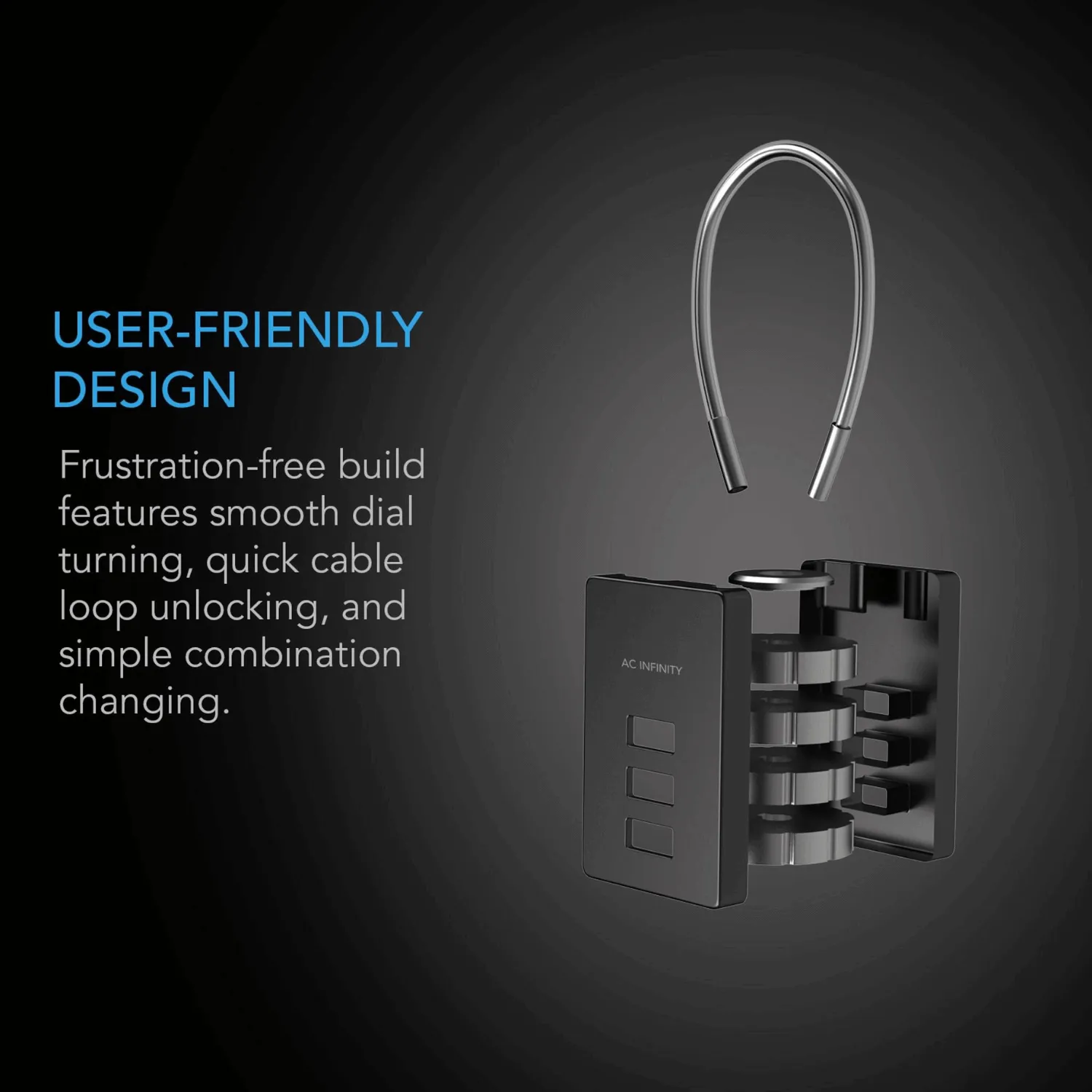 AC Infinity Combination Lock, Flexible Steel Cable Loop, 2-Pack