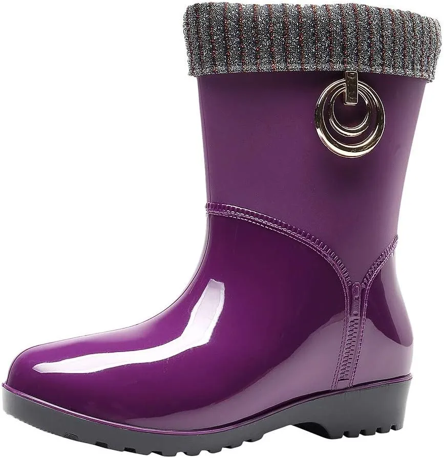 AMDBEL Rain Boots For Women, Women's Mid Calf Rain Boots Waterproof Garden Rain Shoes Anti-Slipping Rainboots for Ladies
