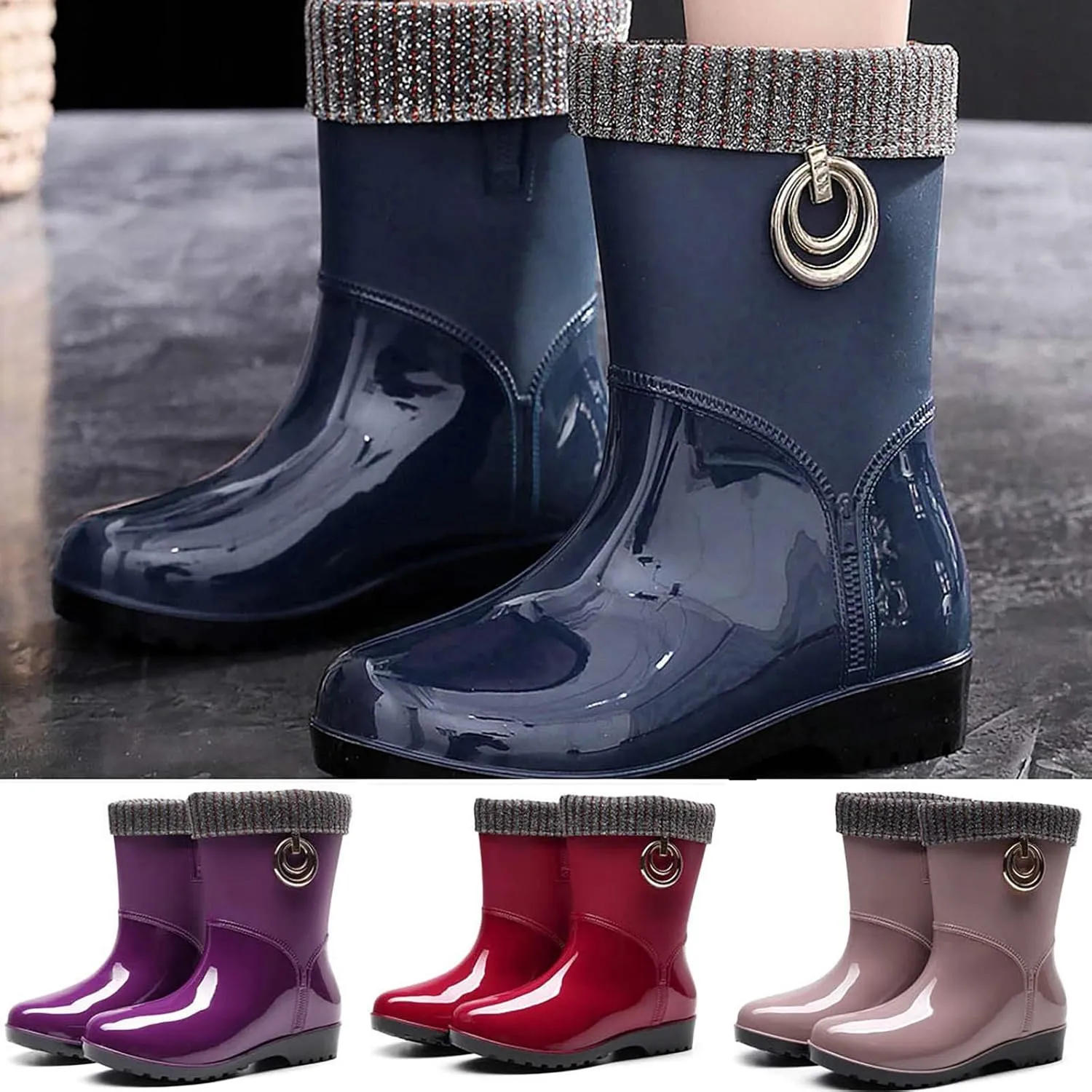 AMDBEL Rain Boots For Women, Women's Mid Calf Rain Boots Waterproof Garden Rain Shoes Anti-Slipping Rainboots for Ladies
