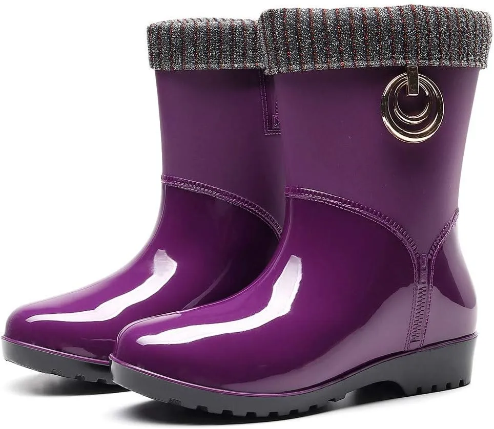 AMDBEL Rain Boots For Women, Women's Mid Calf Rain Boots Waterproof Garden Rain Shoes Anti-Slipping Rainboots for Ladies
