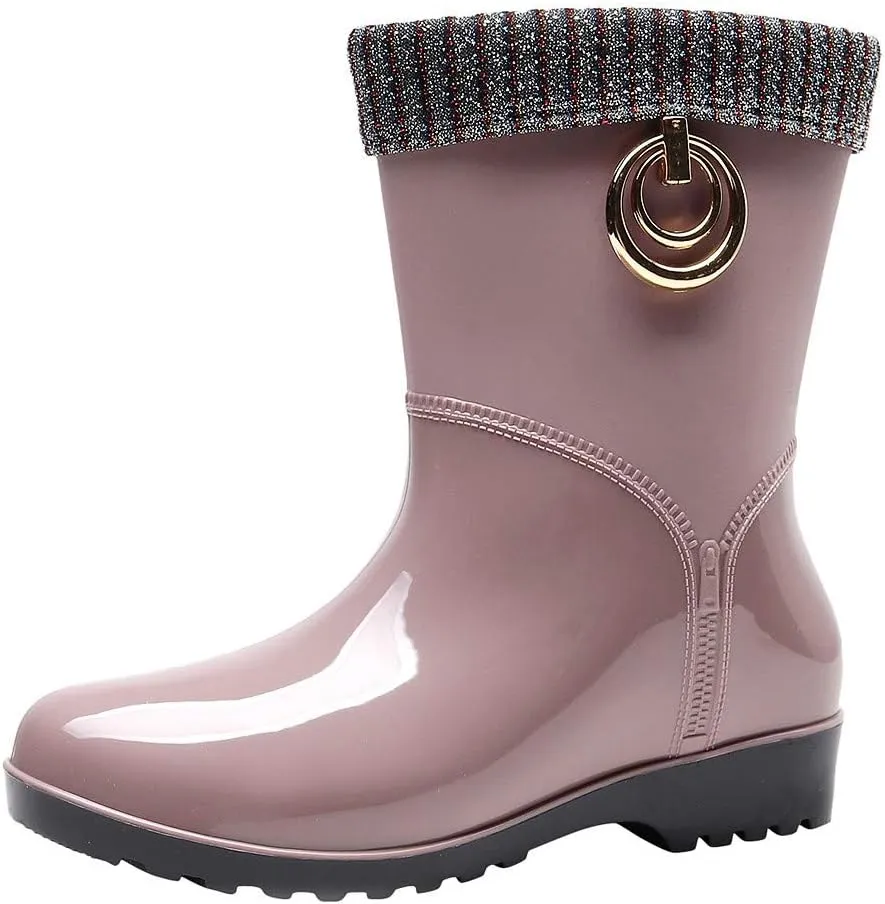 AMDBEL Rain Boots For Women, Women's Mid Calf Rain Boots Waterproof Garden Rain Shoes Anti-Slipping Rainboots for Ladies