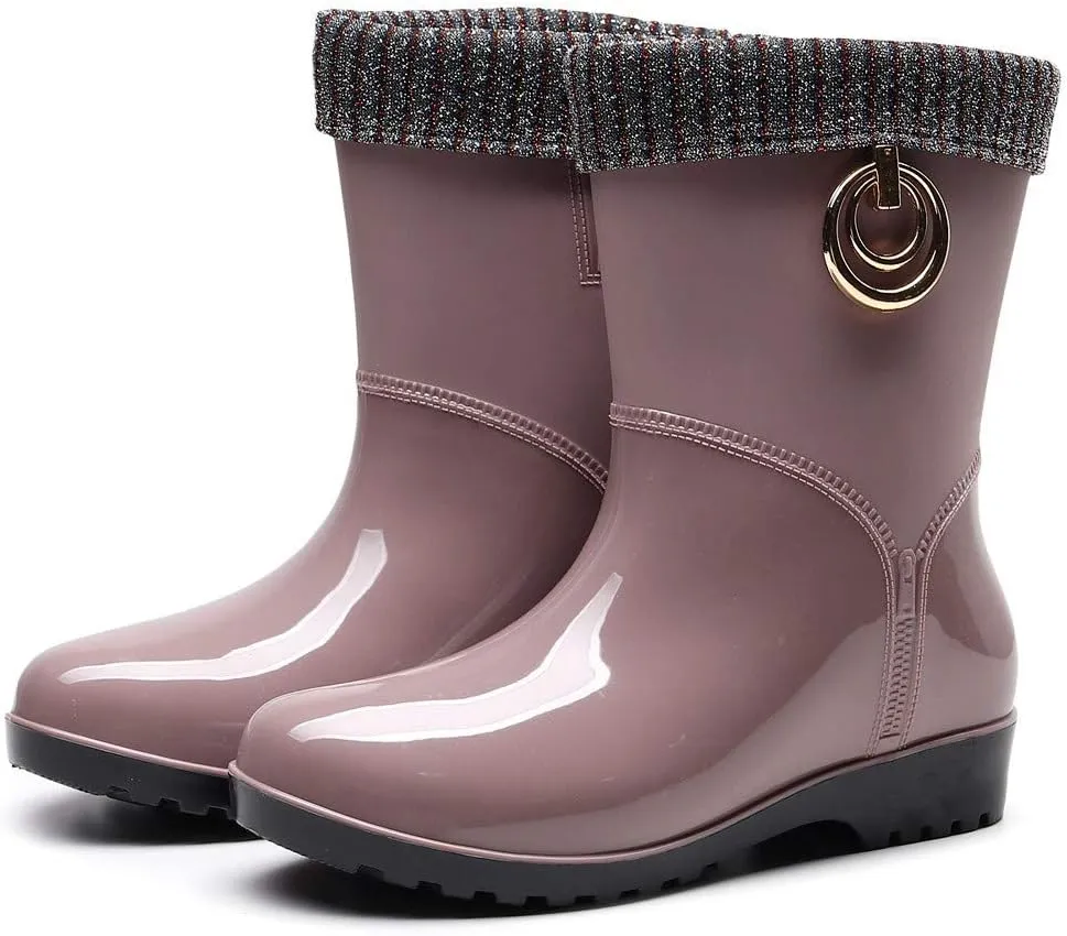 AMDBEL Rain Boots For Women, Women's Mid Calf Rain Boots Waterproof Garden Rain Shoes Anti-Slipping Rainboots for Ladies