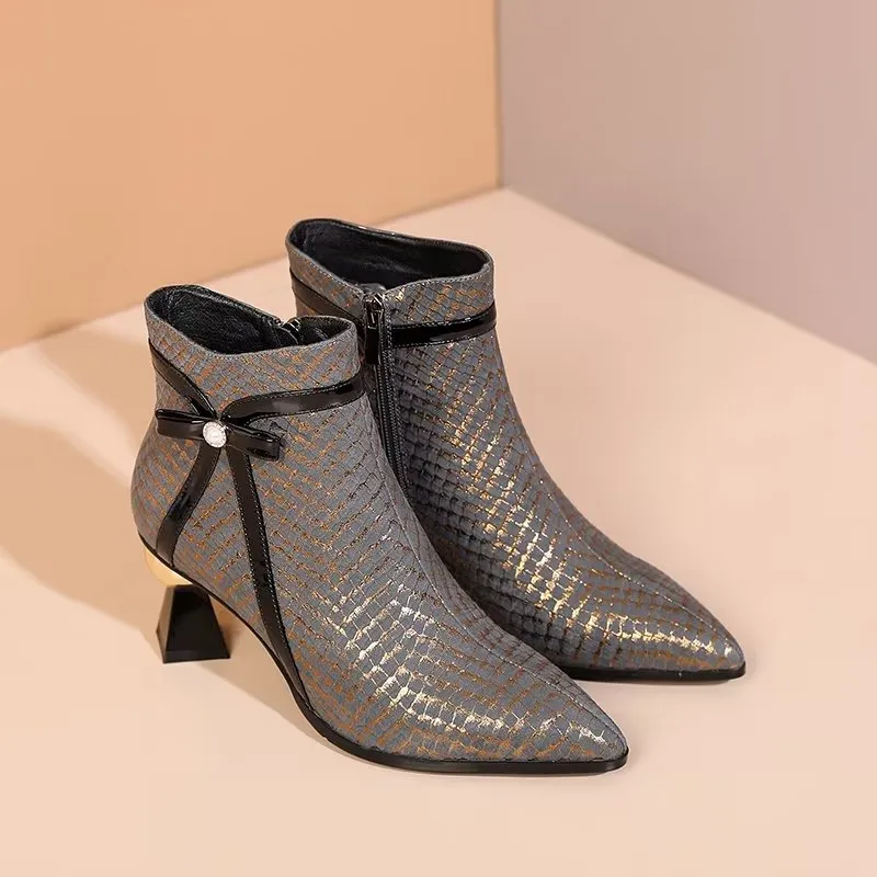 LuxeLeather Exotic-Embossed Fashionable Heeled Boots