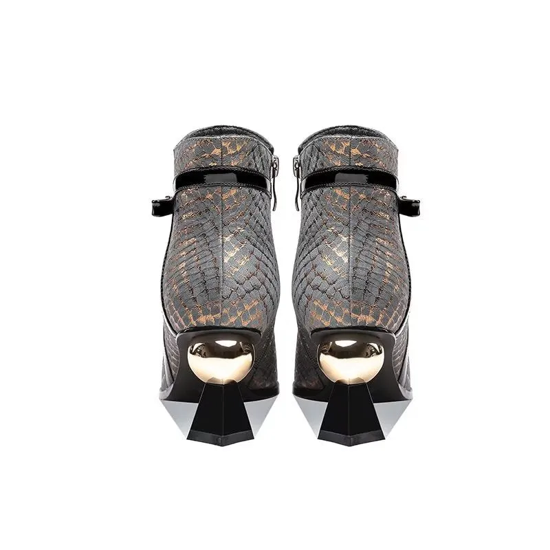 LuxeLeather Exotic-Embossed Fashionable Heeled Boots