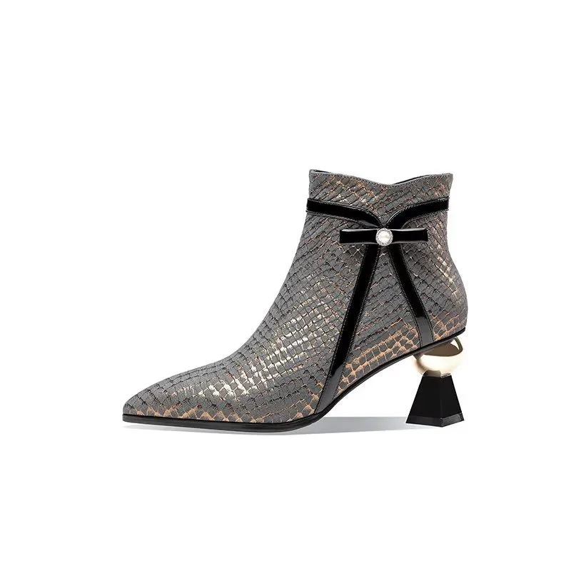 LuxeLeather Exotic-Embossed Fashionable Heeled Boots