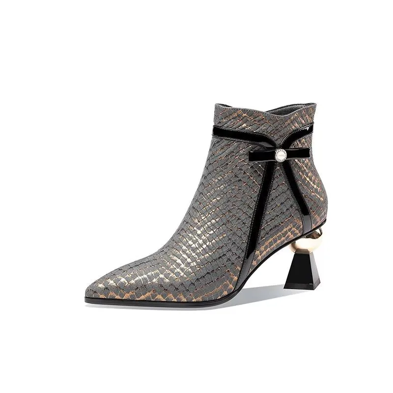 LuxeLeather Exotic-Embossed Fashionable Heeled Boots