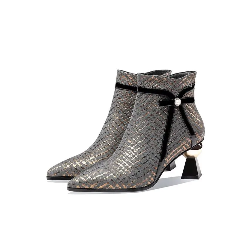 LuxeLeather Exotic-Embossed Fashionable Heeled Boots
