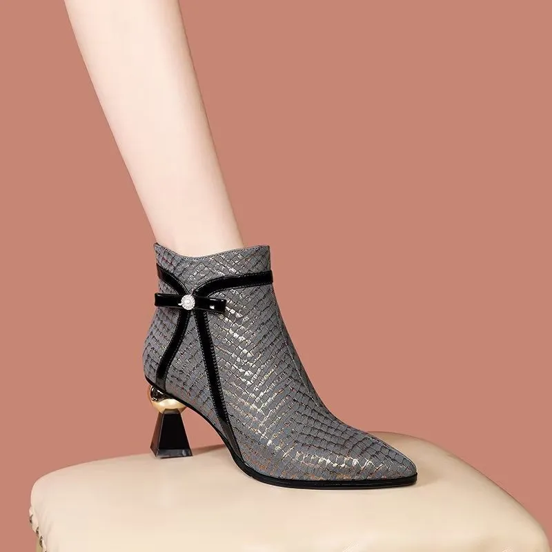 LuxeLeather Exotic-Embossed Fashionable Heeled Boots