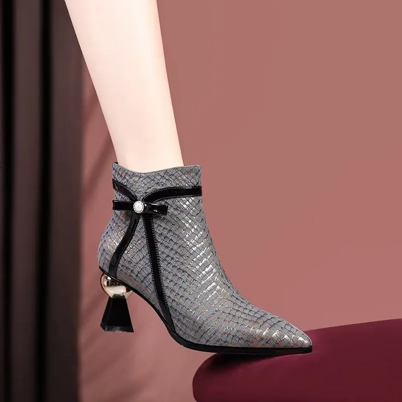 LuxeLeather Exotic-Embossed Fashionable Heeled Boots