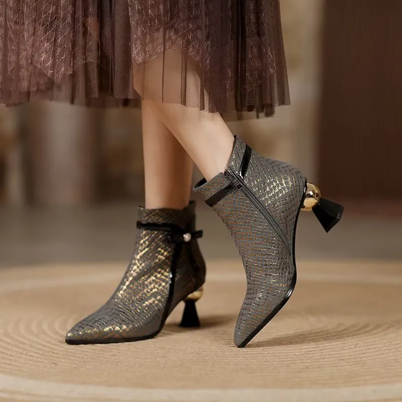LuxeLeather Exotic-Embossed Fashionable Heeled Boots