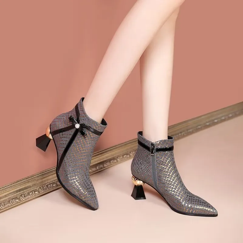 LuxeLeather Exotic-Embossed Fashionable Heeled Boots
