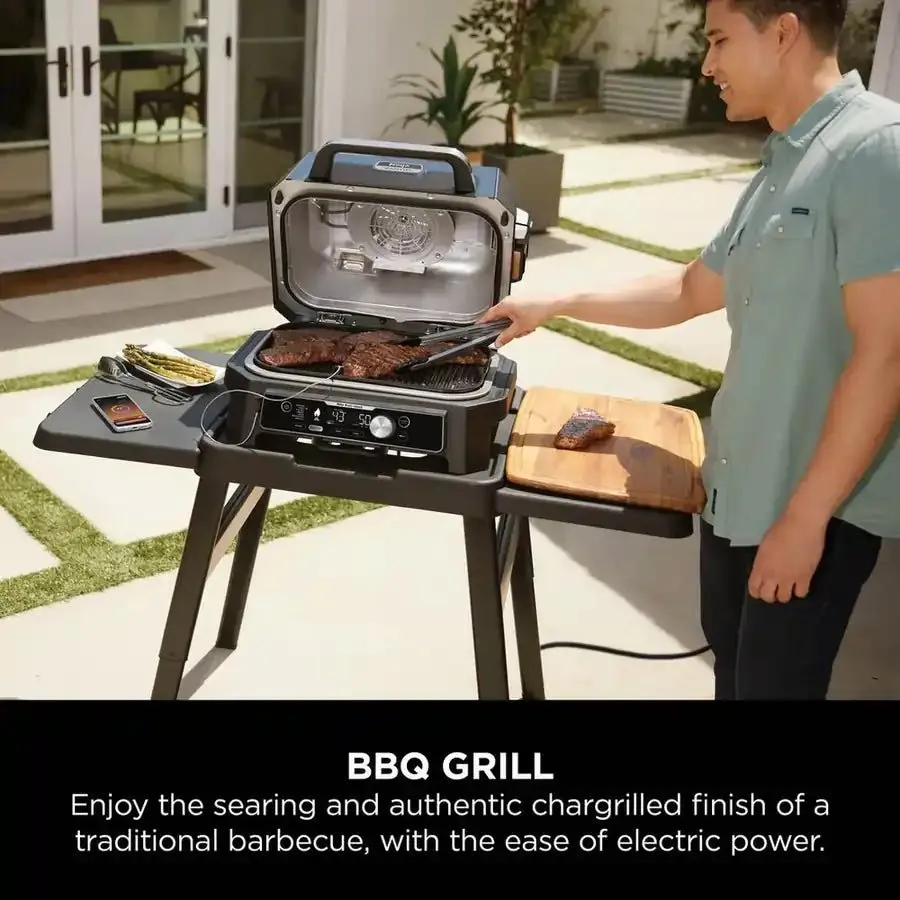 Ninja OG901UKSTANDKIT Woodfire Pro Connect XL Electric BBQ Grill with BBQ Stand
