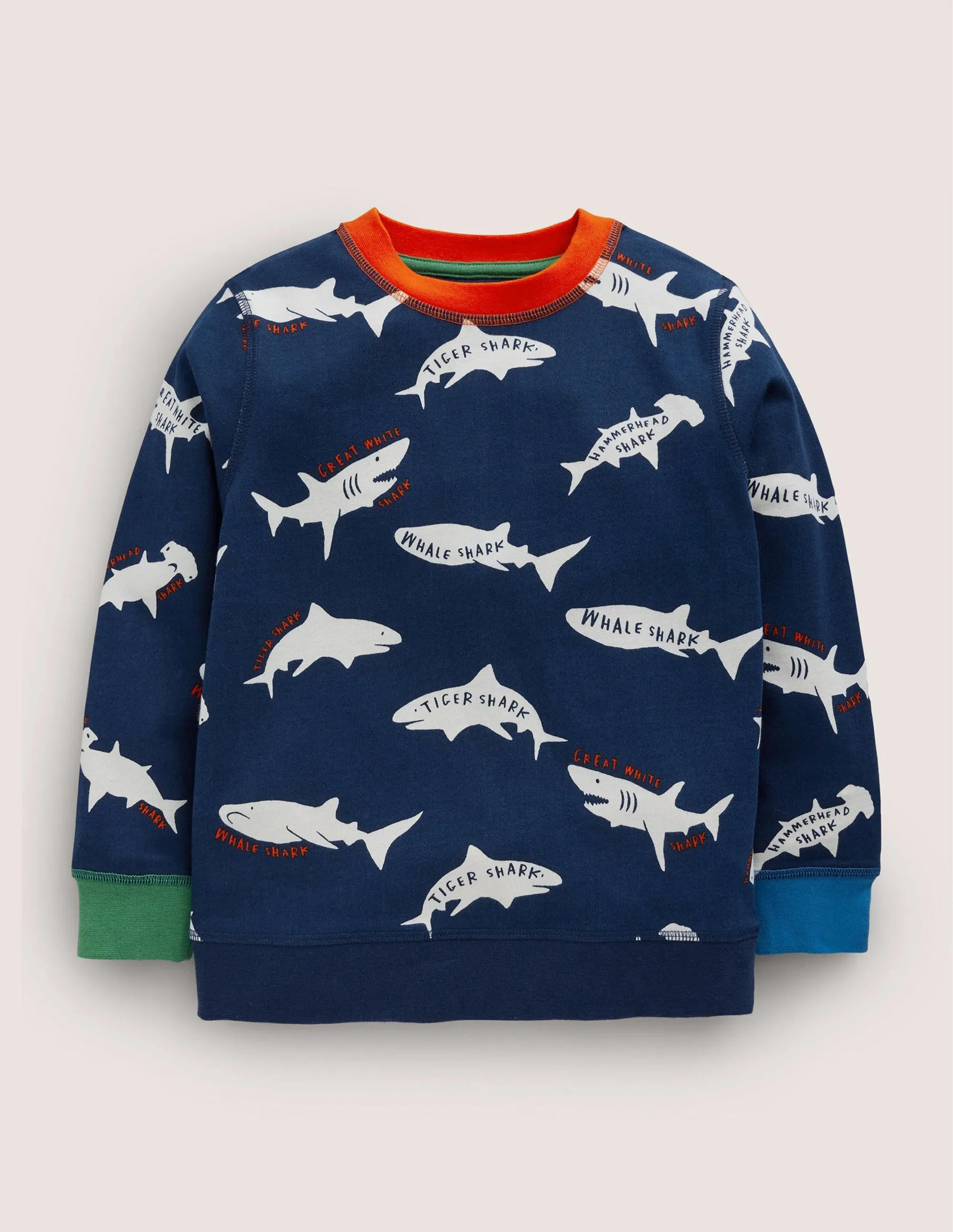Printed Sweatshirt-College Navy/ Ivory Sharks