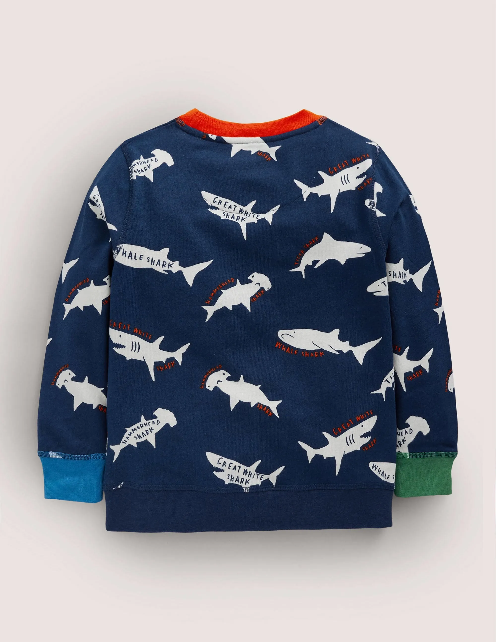 Printed Sweatshirt-College Navy/ Ivory Sharks
