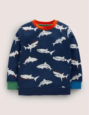 Printed Sweatshirt-College Navy/ Ivory Sharks
